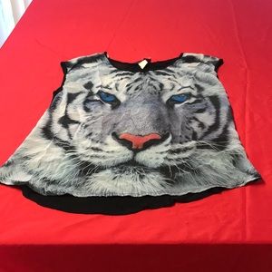 XL white tiger tank top mesh back